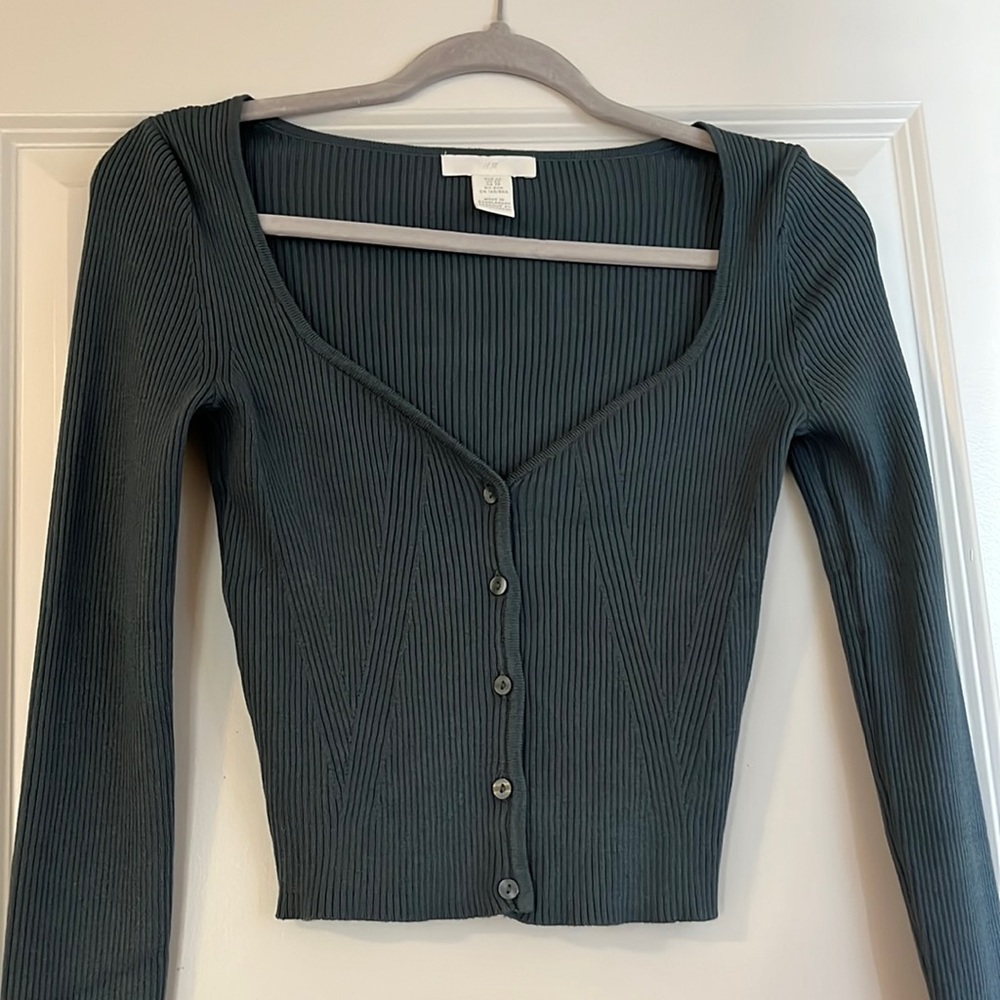 Long Sleeve Teal V-neck Sweater Crop Top